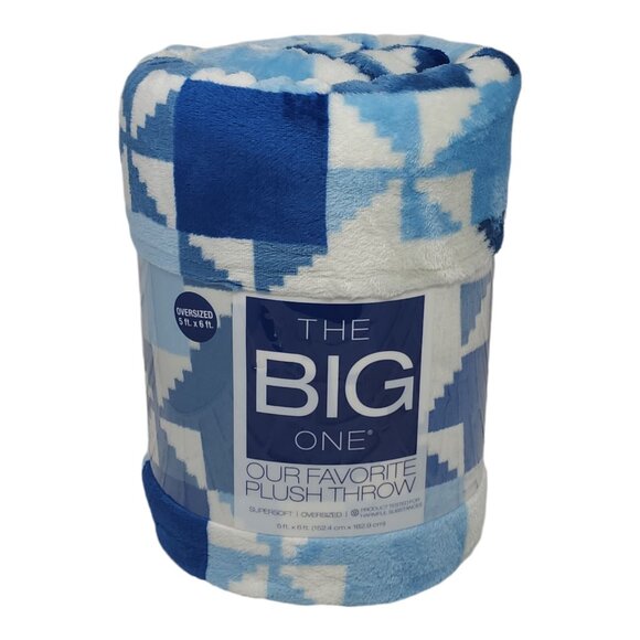 The Big One Oversized Plush Throw Blanket Blue Quilt Squares 60" x 72" or 5'x6' - Picture 1 of 7